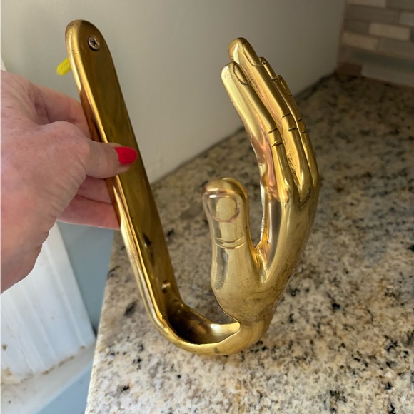 Brass hand hook tie back coat hanger - Picture 3 of 9